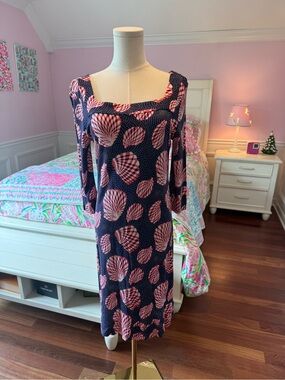 Lilly Pulitzer Navy Dress with Pink Shell Print